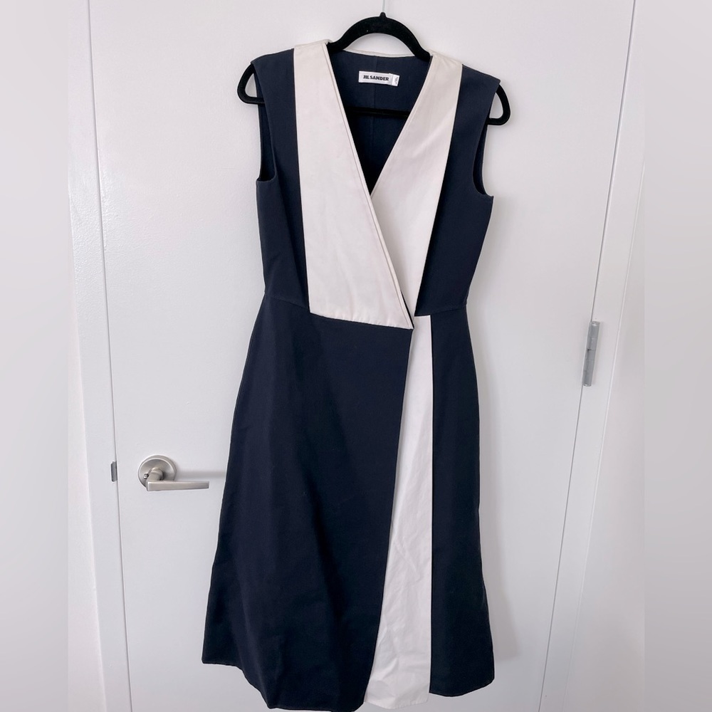 Jil Sander runway black white abstract fleece wool silk dres